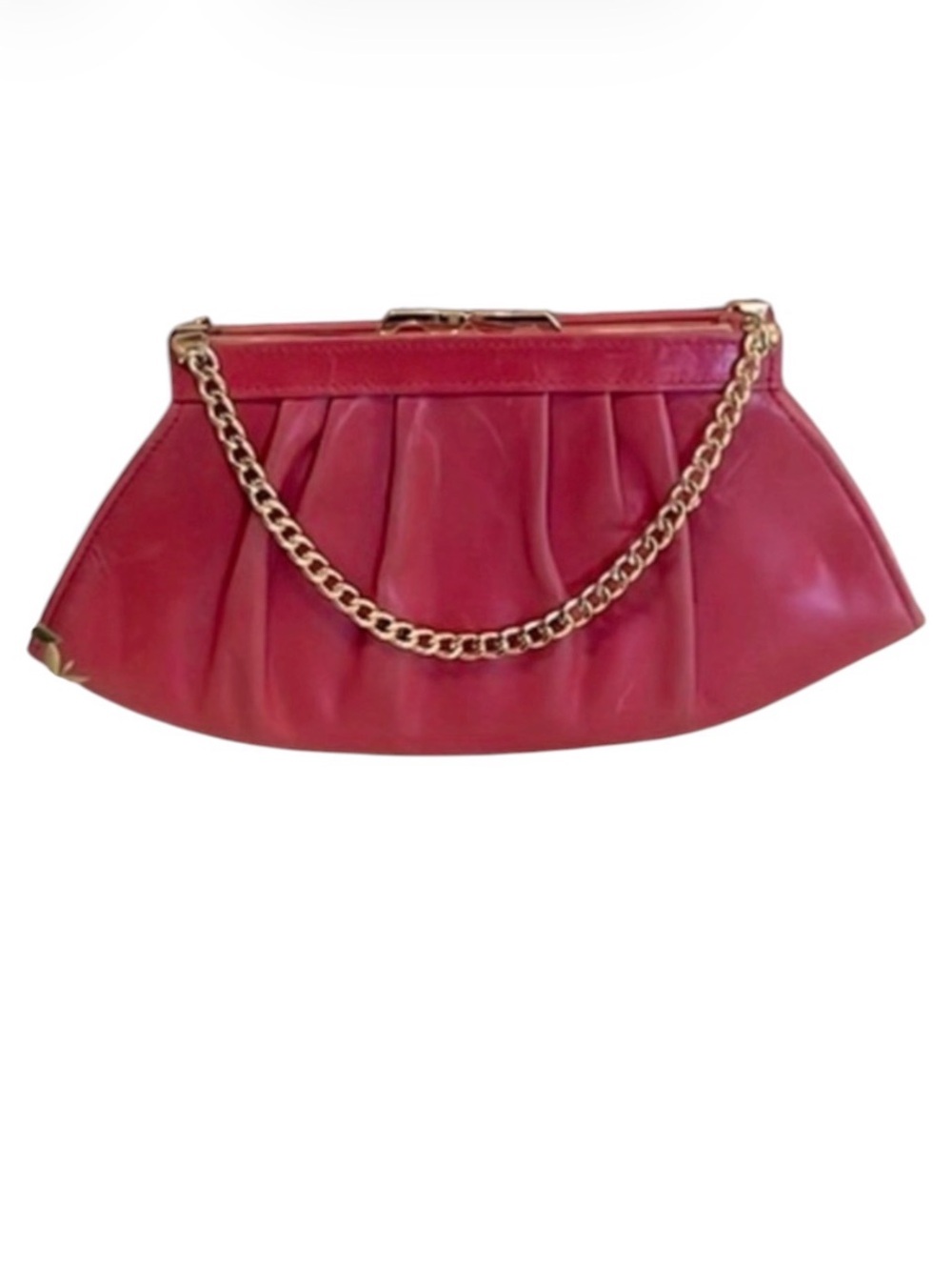 Jafferjees Women’s Vintage Pink Leather Pleated Chain Clutch Hand Bag Purse